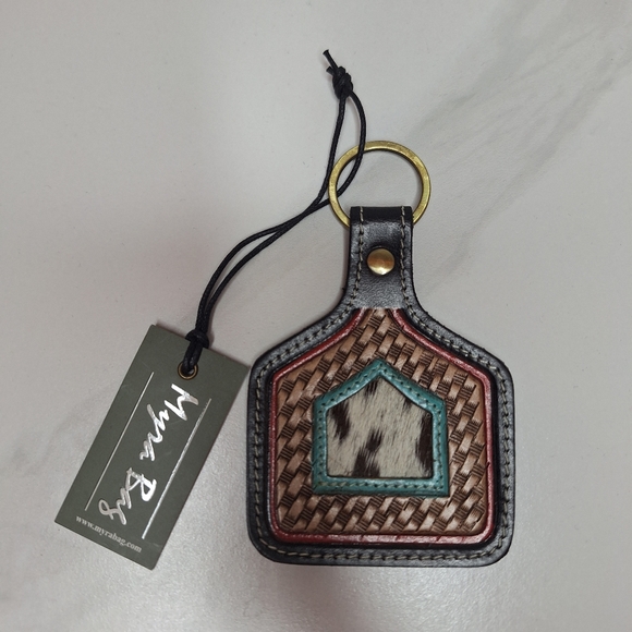 Myra Bag Accessories - Myra Bag Leather Cowhide Key Fob Bag Charm Prairie Homestead Key Chain Western